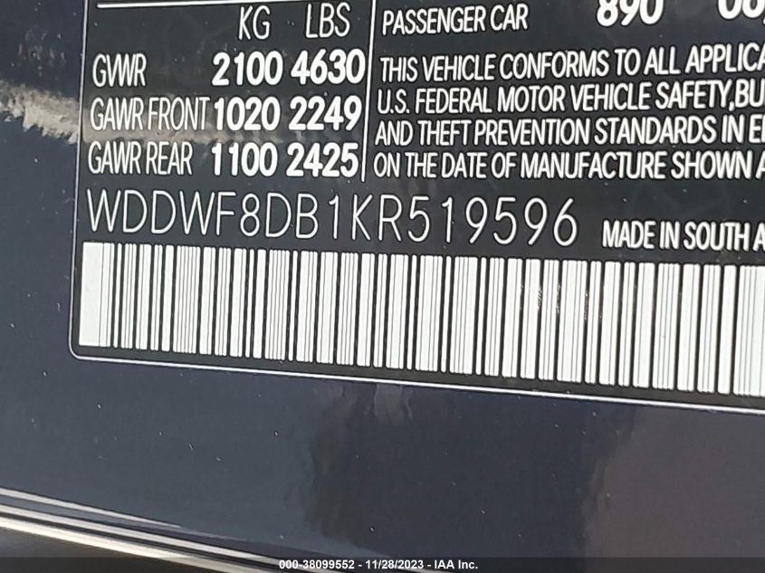 2019 MERCEDES-BENZ C 300 - WDDWF8DB1KR519596