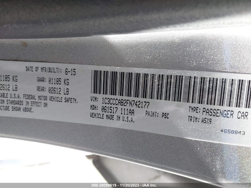 2015 CHRYSLER 200 LIMITED - 1C3CCCAB2FN742177
