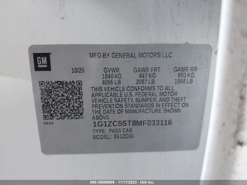 2021 CHEVROLET MALIBU LS - 1G1ZC5ST8MF033116