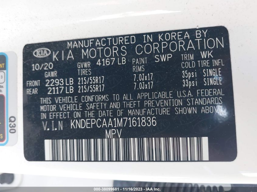 2021 KIA SELTOS LX - KNDEPCAA1M7161836