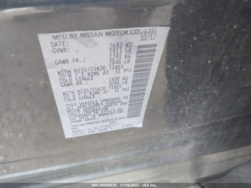 2013 NISSAN PATHFINDER PLATINUM - 5N1AR2MM0DC604490