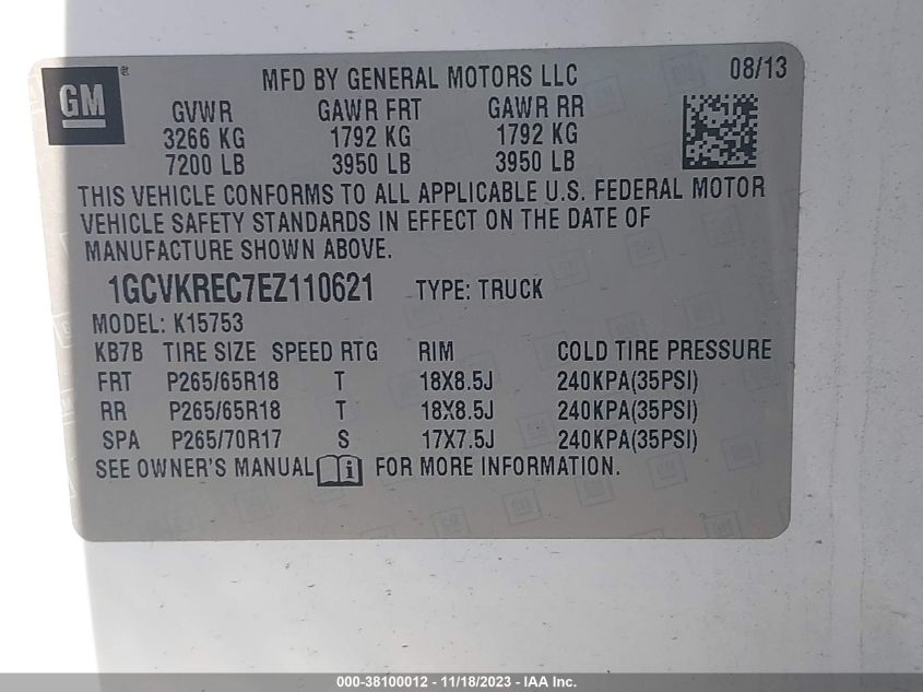 2014 CHEVROLET SILVERADO 1500 2LT - 1GCVKREC7EZ110621
