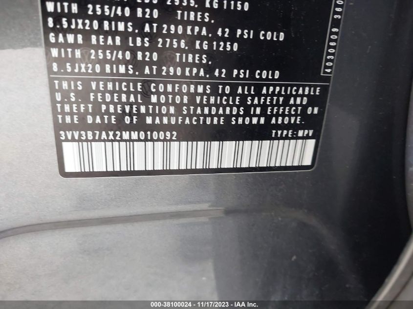 2021 VOLKSWAGEN TIGUAN SE/SE R-LINE BLACK/SEL - 3VV3B7AX2MM010092