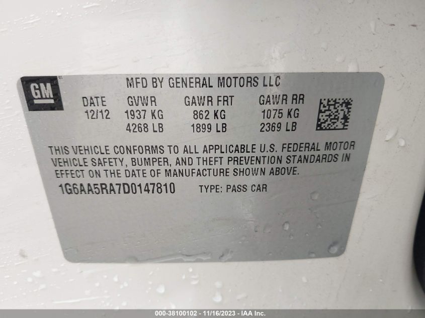 2013 CADILLAC ATS STANDARD - 1G6AA5RA7D0147810