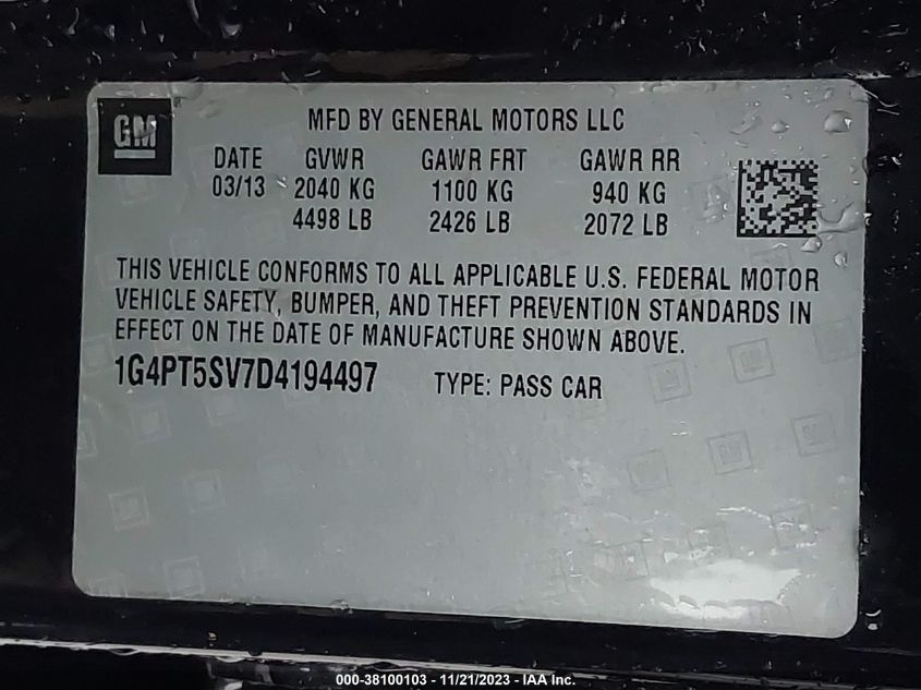 2013 BUICK VERANO PREMIUM GROUP - 1G4PT5SV7D4194497