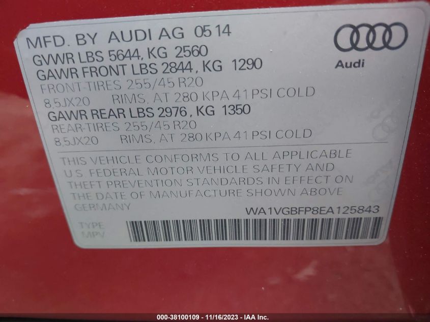 2014 AUDI SQ5 3.0T PREMIUM PLUS WA1VGBFP8EA125843