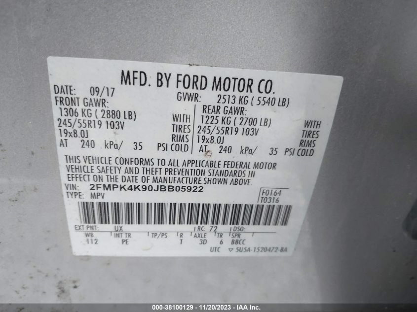 2018 FORD EDGE TITANIUM - 2FMPK4K90JBB05922