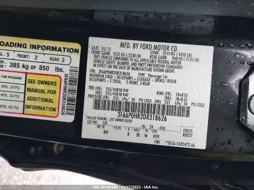 2013 FORD FUSION SE - 3FA6P0HR2DR318626