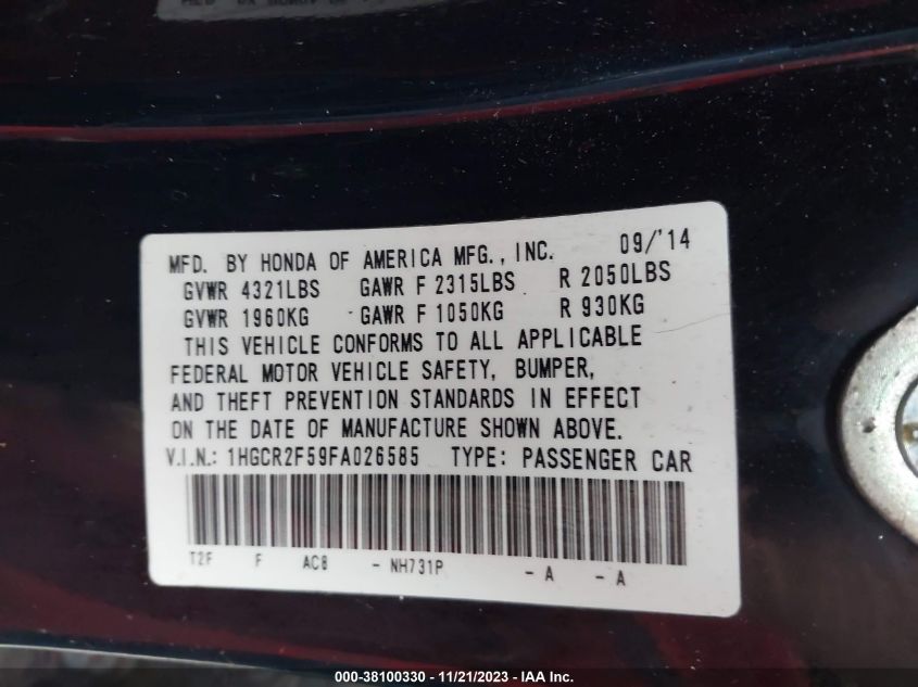 2015 HONDA ACCORD SPORT - 1HGCR2F59FA026585