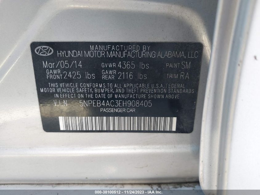 2014 HYUNDAI SONATA GLS - 5NPEB4AC3EH908405