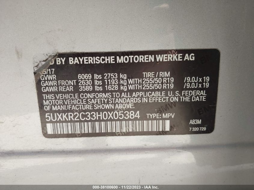 5UXKR2C33H0X05384 2017 BMW X5, photo no. 8