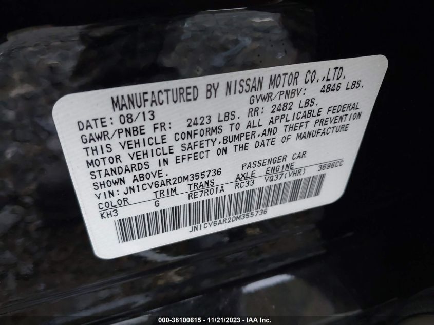2013 INFINITI G37X - JN1CV6AR2DM355736