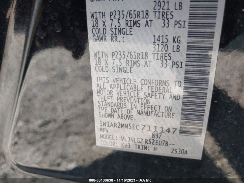 2014 NISSAN PATHFINDER SL - 5N1AR2MM5EC711147