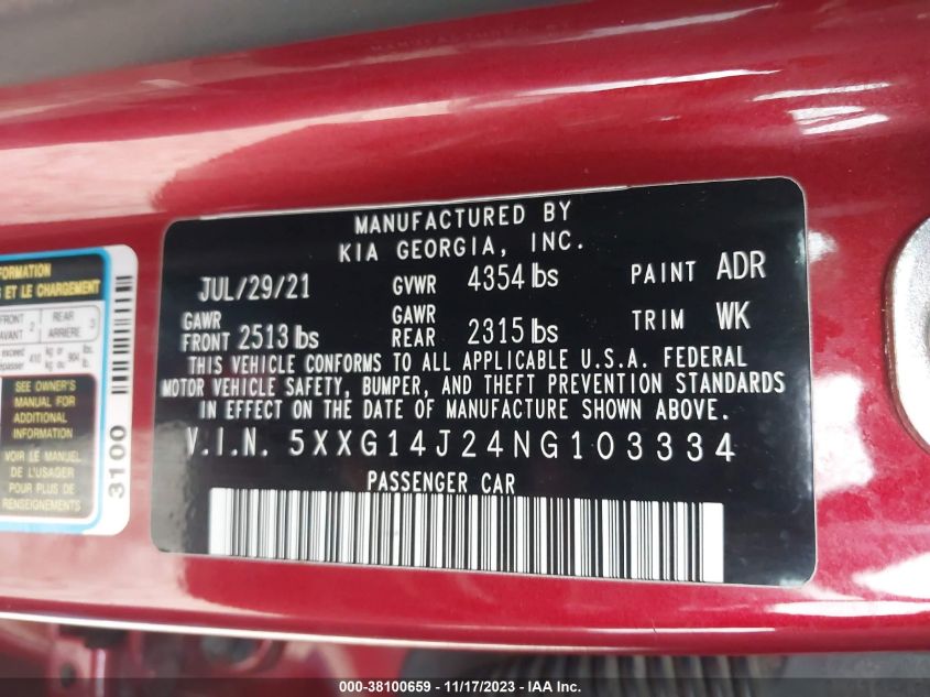 2022 KIA K5 LXS - 5XXG14J24NG103334