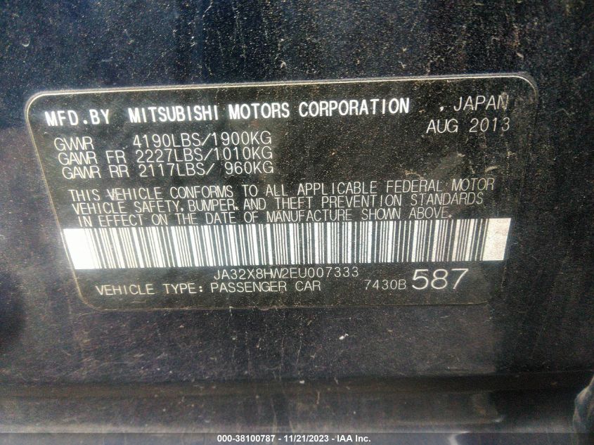 2014 MITSUBISHI LANCER SPORTBACK GT JA32X8HW2EU007333