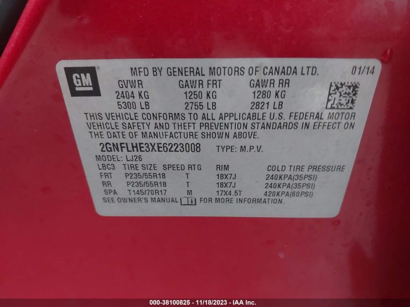 2014 CHEVROLET EQUINOX LTZ - 2GNFLHE3XE6223008