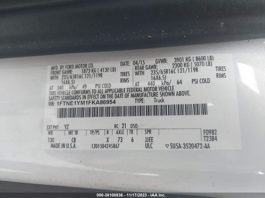 2015 FORD TRANSIT-150 - 1FTNE1YM1FKA86954