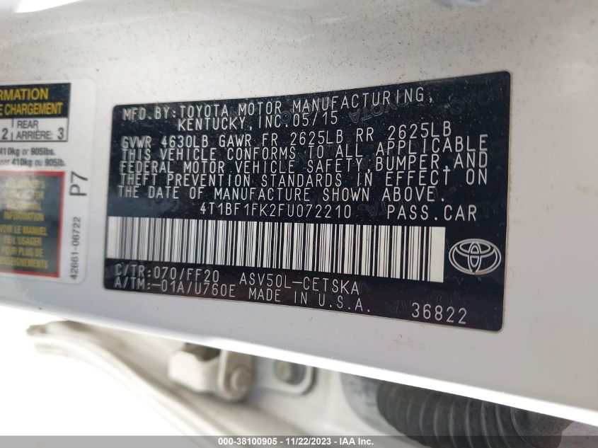 2015 TOYOTA CAMRY SE - 4T1BF1FK2FU072210