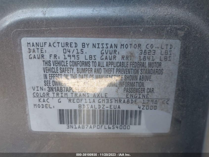 2015 NISSAN SENTRA FE+ S/S/SL/SR/SV - 3N1AB7AP0FL654000