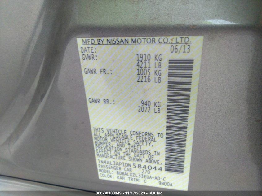 2013 NISSAN ALTIMA 2.5/S/SV/SL - 1N4AL3AP1DN584044