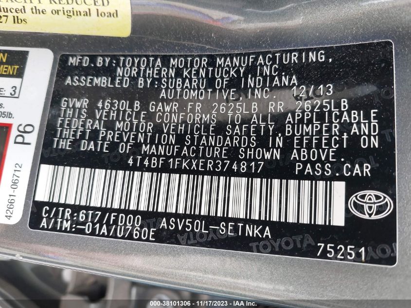 2014 TOYOTA CAMRY LE - 4T4BF1FKXER374817
