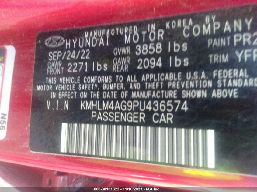 2023 HYUNDAI ELANTRA SEL - KMHLM4AG9PU436574