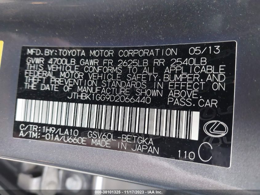 2013 LEXUS ES 350 4DR SDN - JTHBK1GG9D2066440