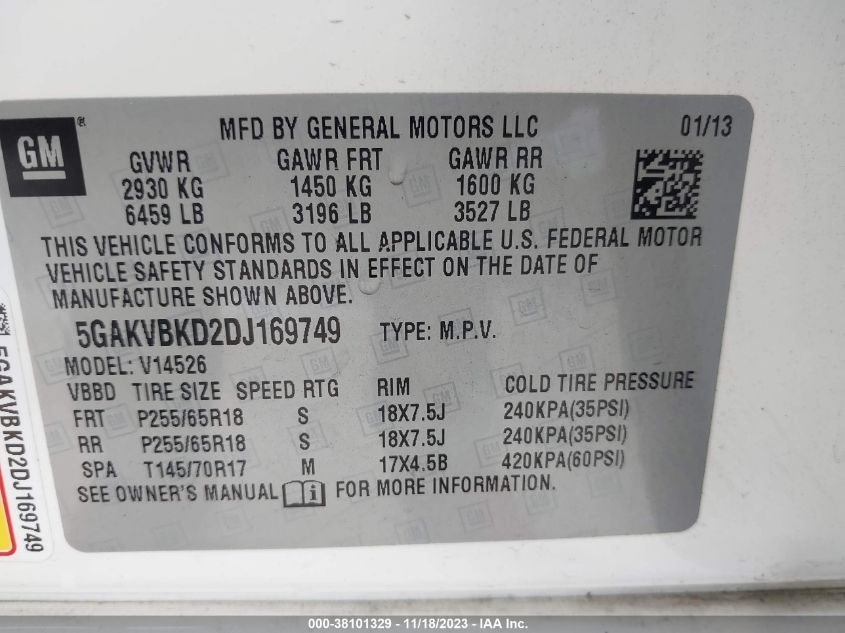 2013 BUICK ENCLAVE CONVENIENCE - 5GAKVBKD2DJ169749