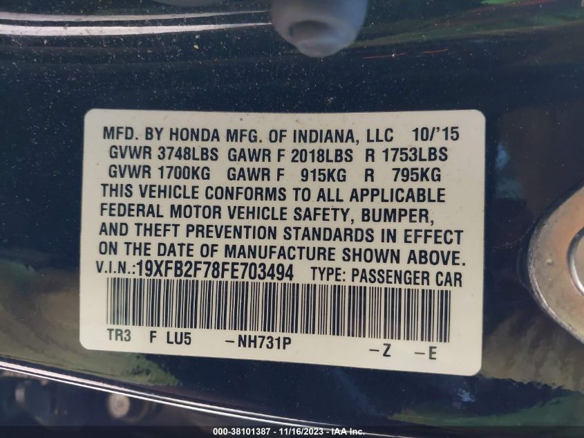 2015 HONDA CIVIC SE - 19XFB2F78FE703494
