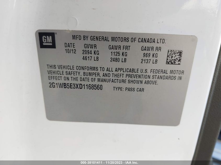 2013 CHEVROLET IMPALA LT - 2G1WB5E3XD1168560