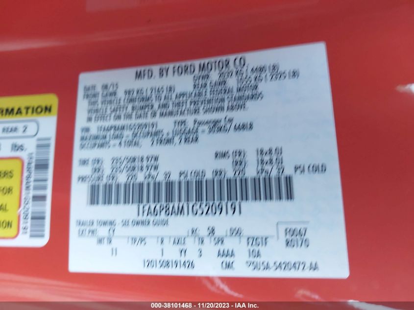 2016 FORD MUSTANG V6 - 1FA6P8AM1G5209191
