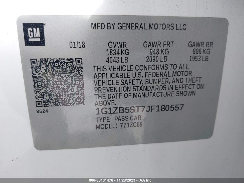 2018 CHEVROLET MALIBU LS - 1G1ZB5ST7JF180557