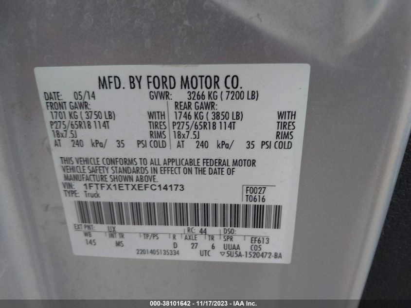 2014 FORD F-150 XL/XLT/LARIAT/FX4 - 1FTFX1ETXEFC14173