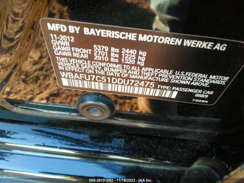 2013 BMW 535I XDRIVE - WBAFU7C51DDU72475