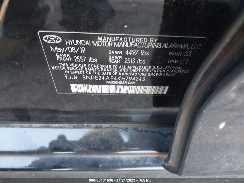 2019 HYUNDAI SONATA SE - 5NPE24AF4KH794243