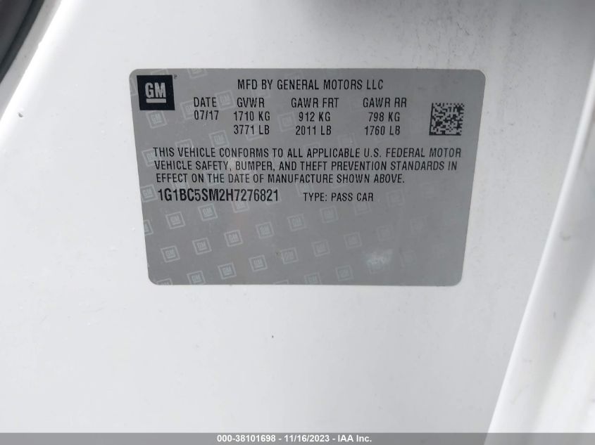 2017 CHEVROLET CRUZE LS - 1G1BC5SM2H7276821
