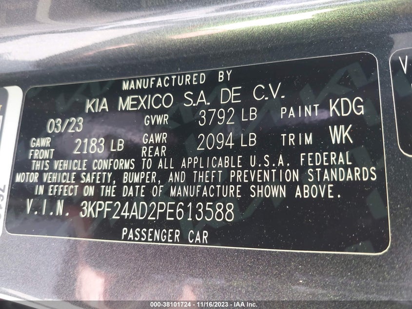 VIN 3KPF24AD2PE613588 2023 KIA FORTE LX/LXS
