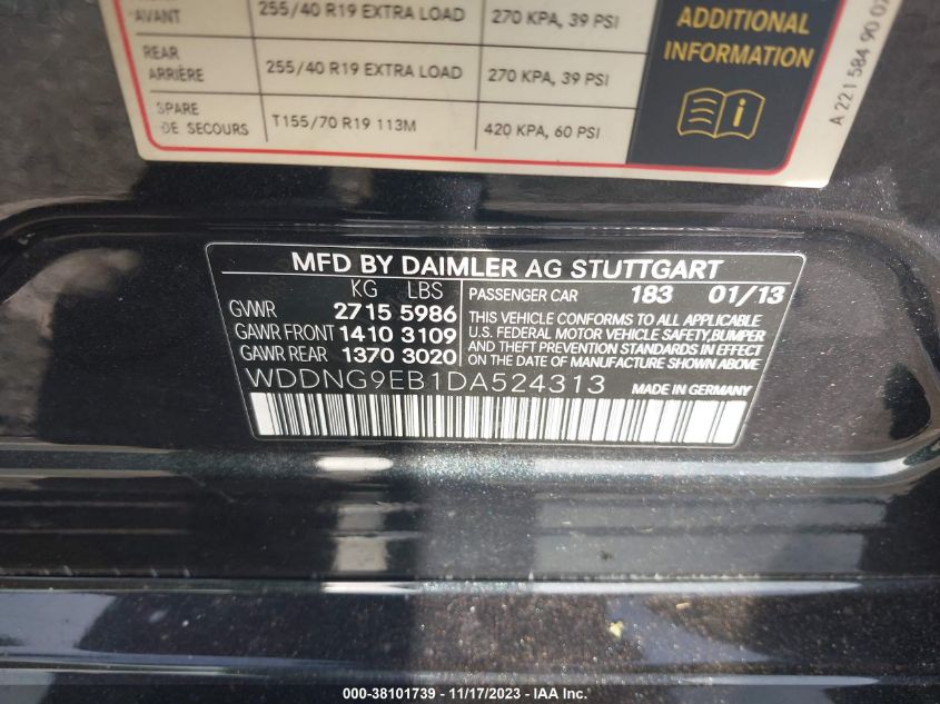 2013 MERCEDES-BENZ S 550 4MATIC WDDNG9EB1DA524313