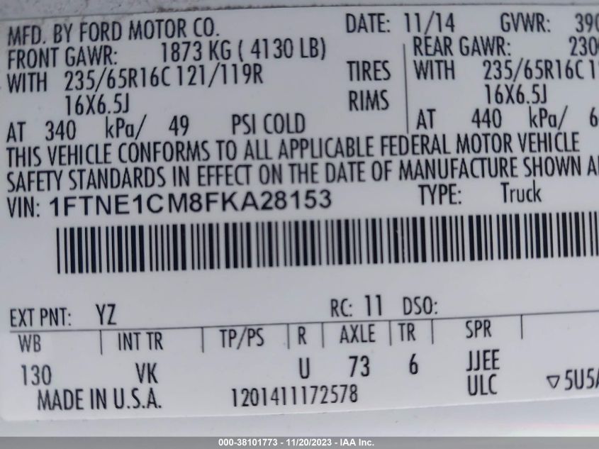2015 FORD TRANSIT-150 - 1FTNE1CM8FKA28153