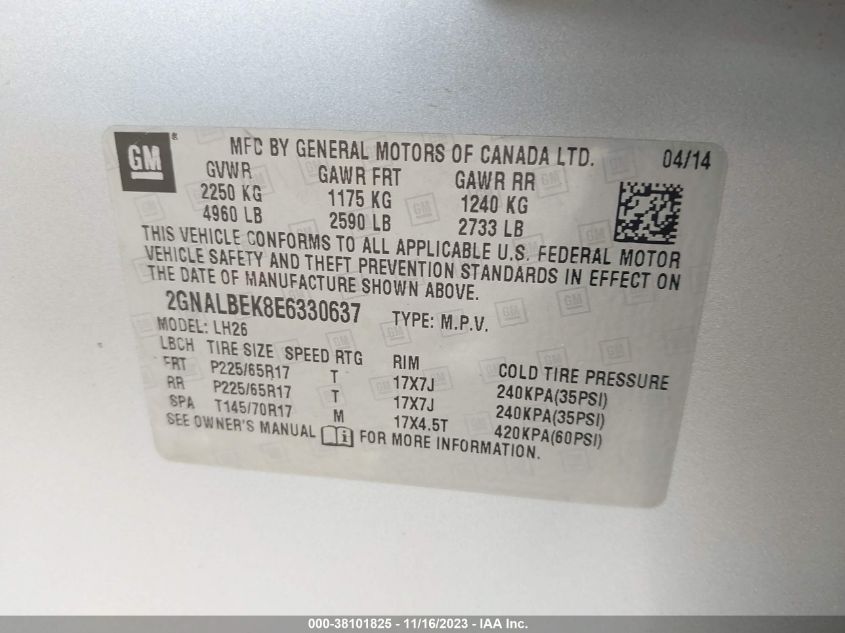 2014 CHEVROLET EQUINOX 1LT - 2GNALBEK8E6330637