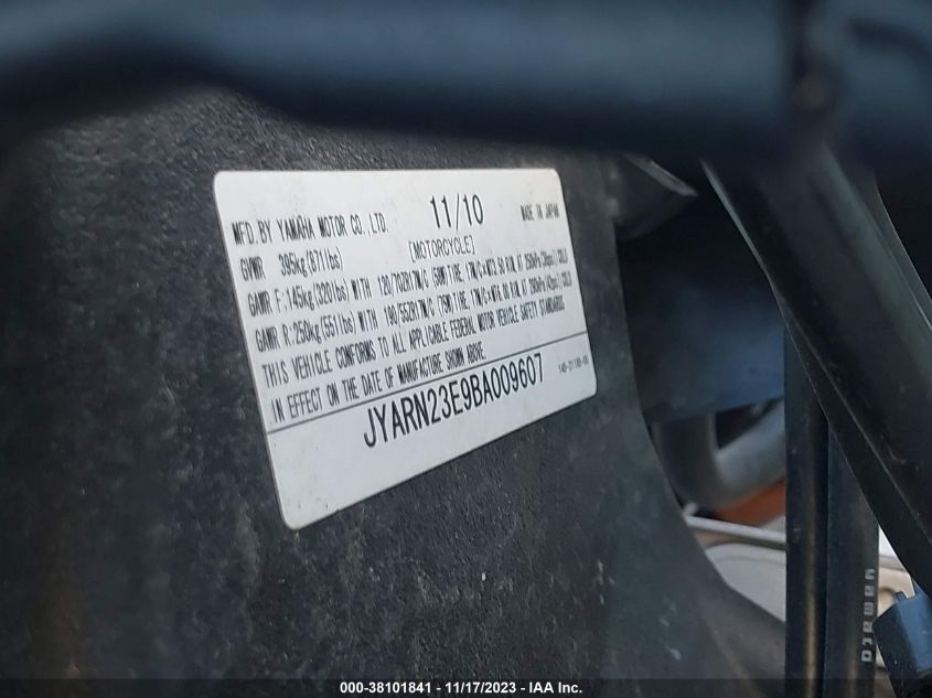 2011 YAMAHA YZFR1 JYARN23E9BA009607