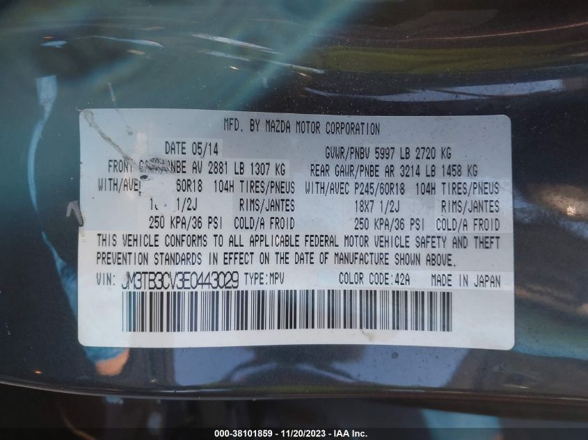 2014 MAZDA CX-9 TOURING - JM3TB3CV3E0443029