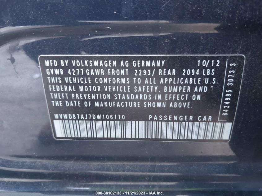 2013 VOLKSWAGEN GOLF - WVWDB7AJ7DW106170