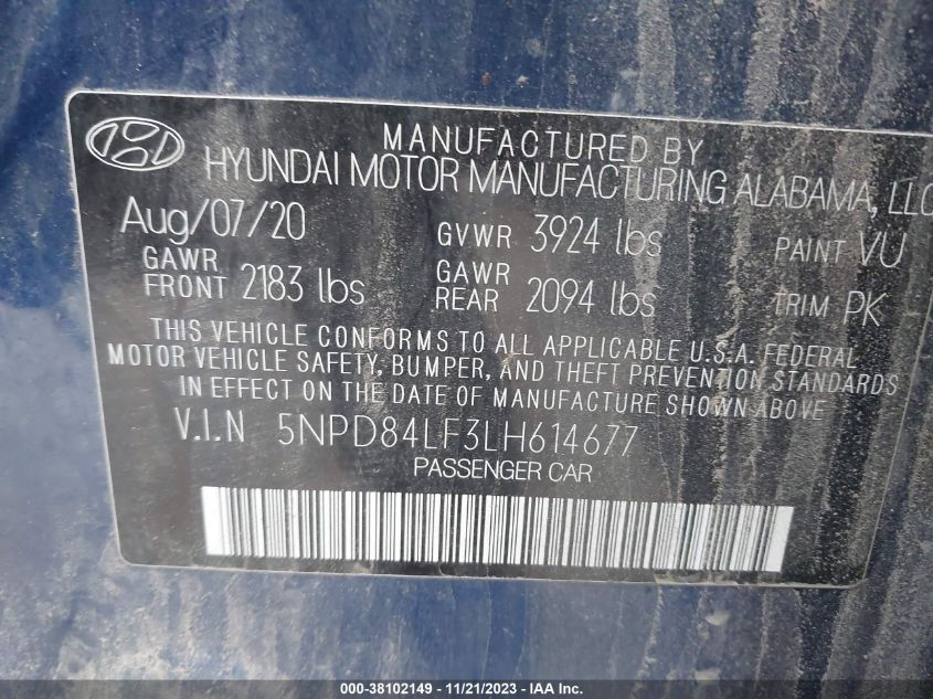 VIN 5NPD84LF3LH614677 2020 HYUNDAI ELANTRA no.9