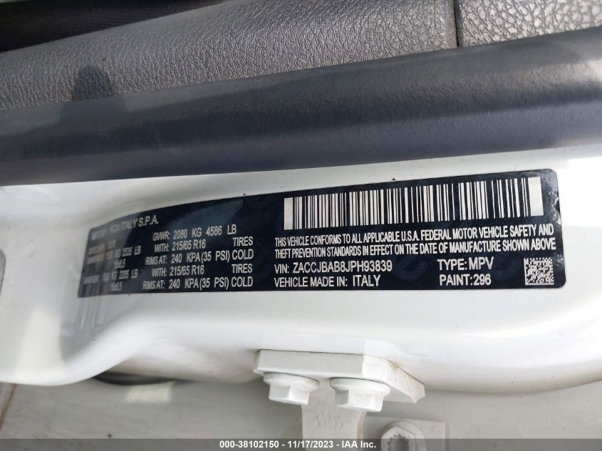 2018 JEEP RENEGADE SPORT - ZACCJBAB8JPH93839