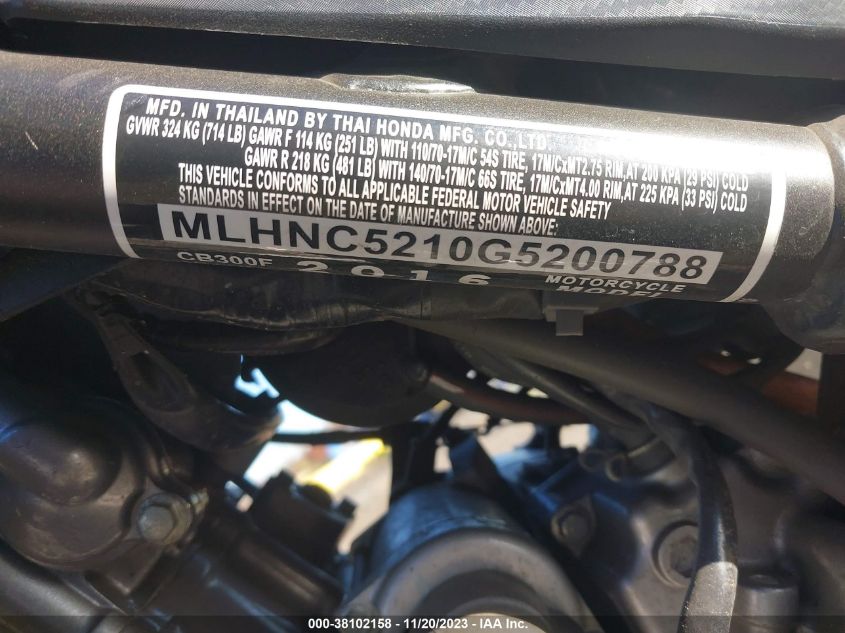 2016 HONDA CB300 F MLHNC5210G5200788