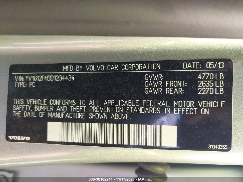 2013 VOLVO S60 T5 - YV1612FH3D1234434