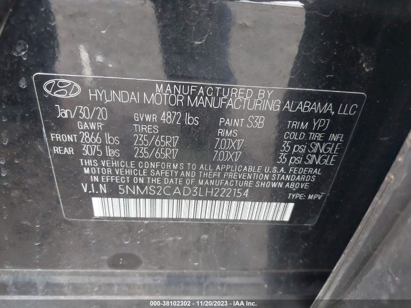 2020 HYUNDAI SANTA FE SE - 5NMS2CAD3LH222154