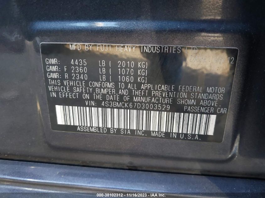 2013 SUBARU LEGACY 2.5I LIMITED - 4S3BMCK67D300C529