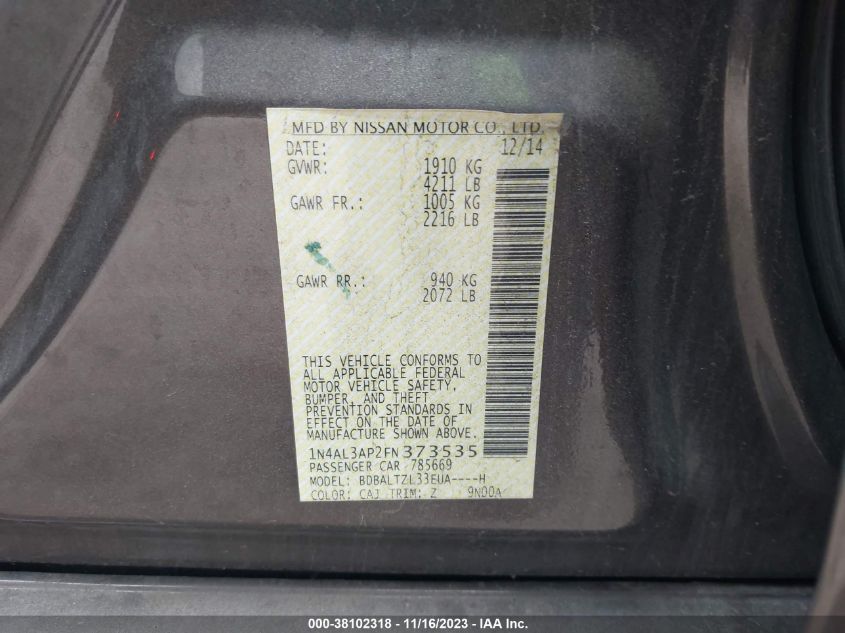 2015 NISSAN ALTIMA 2.5 SL - 1N4AL3AP2FN373535